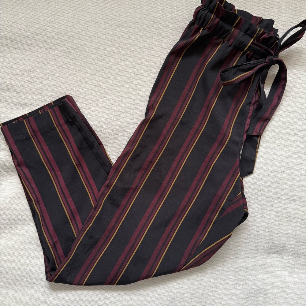 Dynamite Elastic Tie Waist Striped Trousers - Black, Burgundy & Gold